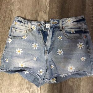 Retro Distressed Denim Shorts embroidered Daisy Dukes Floral Jean Cutoffs 0/24